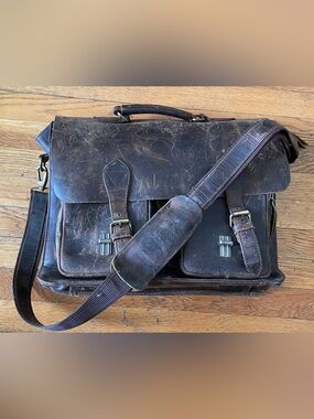 Distressed Brown Leather Messenger Bag with Adjustable Strap